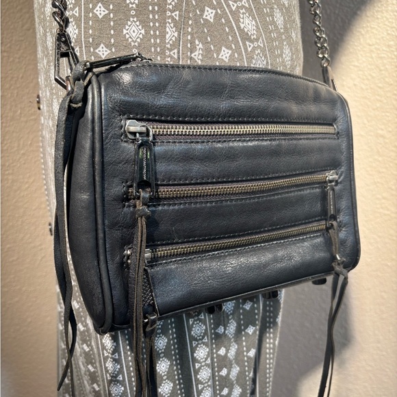 Rebecca Minkoff 3-Zip Front Leather Crossbody Bag Black Gunmetal - Picture 11 of 15